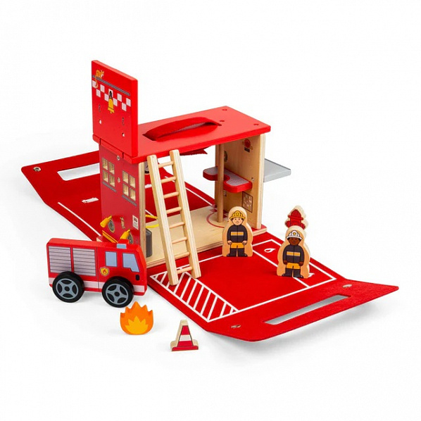 Bigjigs Toys Dřevěná hasičská stanice na cesty Bigjigs Toys Dřevěná hasičská stanice na cesty