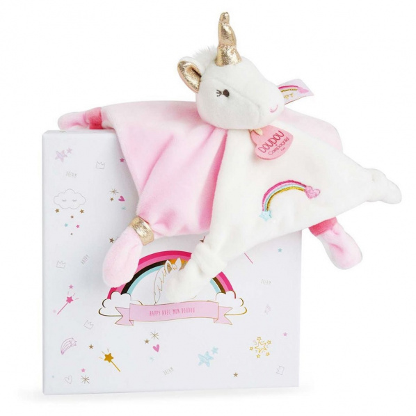 Doudou Dárková sada - plyšový muchláček jednorožec růžový 20 cm Doudou Dárková sada - plyšový muchláček jednorožec růžový 20 cm