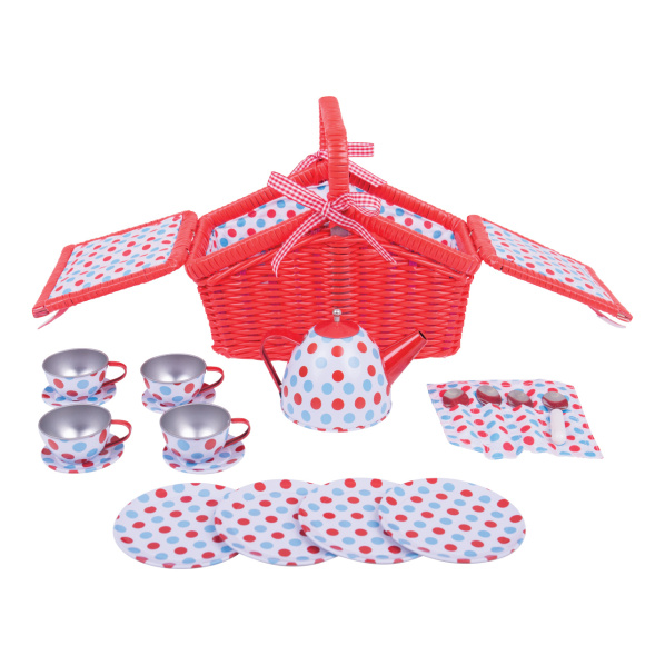 Bigjigs Toys Čajová puntíkovaná sada v piknikovém koši Bigjigs Toys Čajová puntíkovaná sada v piknikovém koši