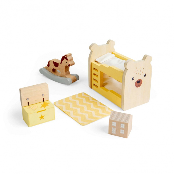 Bigjigs Toys Dřevěný nábytek do domečku pro panenky Dětský pokoj