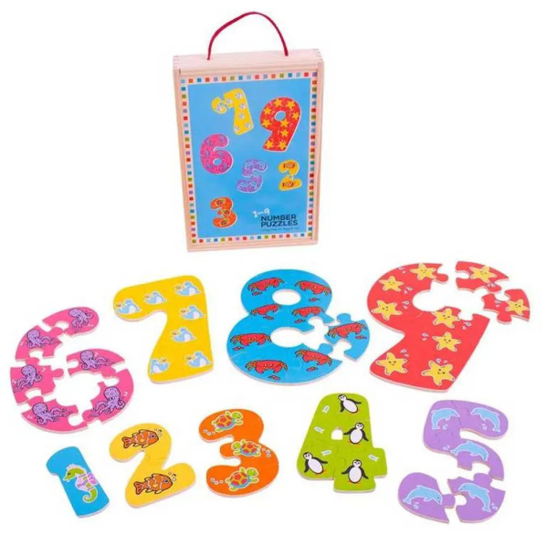 Bigjigs Toys – Dřevěné puzzle: čísla 1–9 Bigjigs Toys – Dřevěné puzzle: čísla 1–9