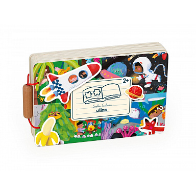 Vilac Dřevěná knížka s puzzle Dobrodružství