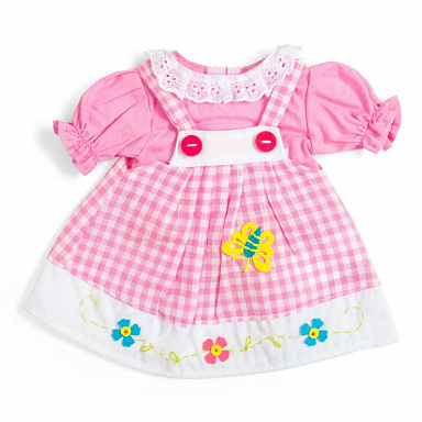Bigjigs Toys Růžové kostkované šaty s laclem pro panenku 34 cm