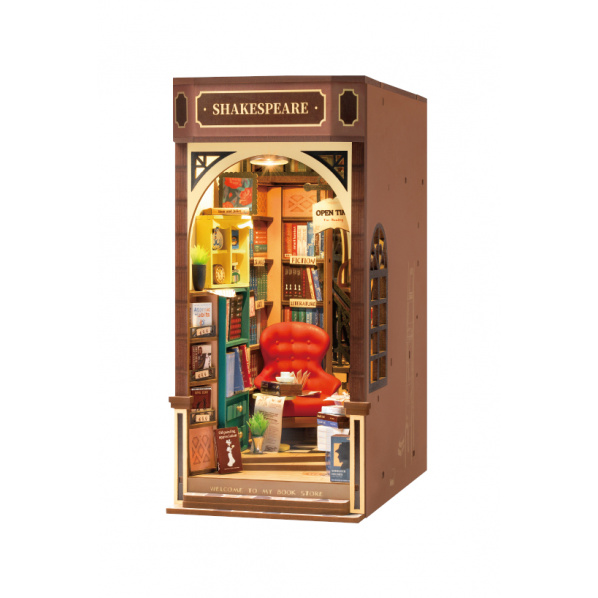 RoboTime 3D skládačka Zarážka na knihy Miniatura domečku Knihkupectví