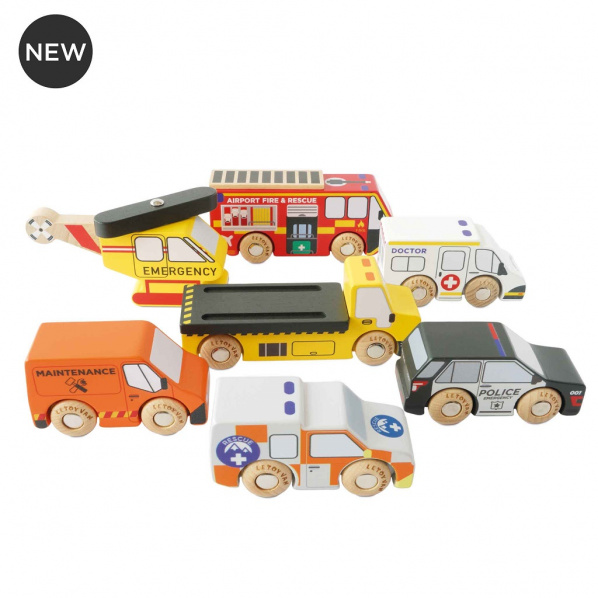 Le Toy Van Set záchranných autíček s vrtulníkem Le Toy Van Set záchranných autíček s vrtulníkem
