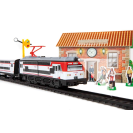 Pequetren 685 Příměstský vlak Renfe se stanicí a čepicí výpravčího 