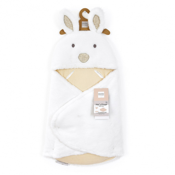 Doudou Plyšová bílá dečka s kapucí Happy Wild 70 cm Doudou Plyšová bílá dečka s kapucí Happy Wild 70 cm